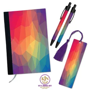 Patterned Bloom Geometric Print Personalized Journal Essentials Bundle – Fabric Hardcover Notebook with Pens & Tassel Bookmark  Kat’s Journal Nest