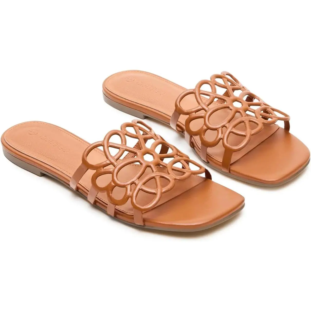 Coutgo Womens Flat Sandals Comfortable Square Open Toe Slides Slip On Summer Dressy Beach Shoes tiktokshopbacktoschool