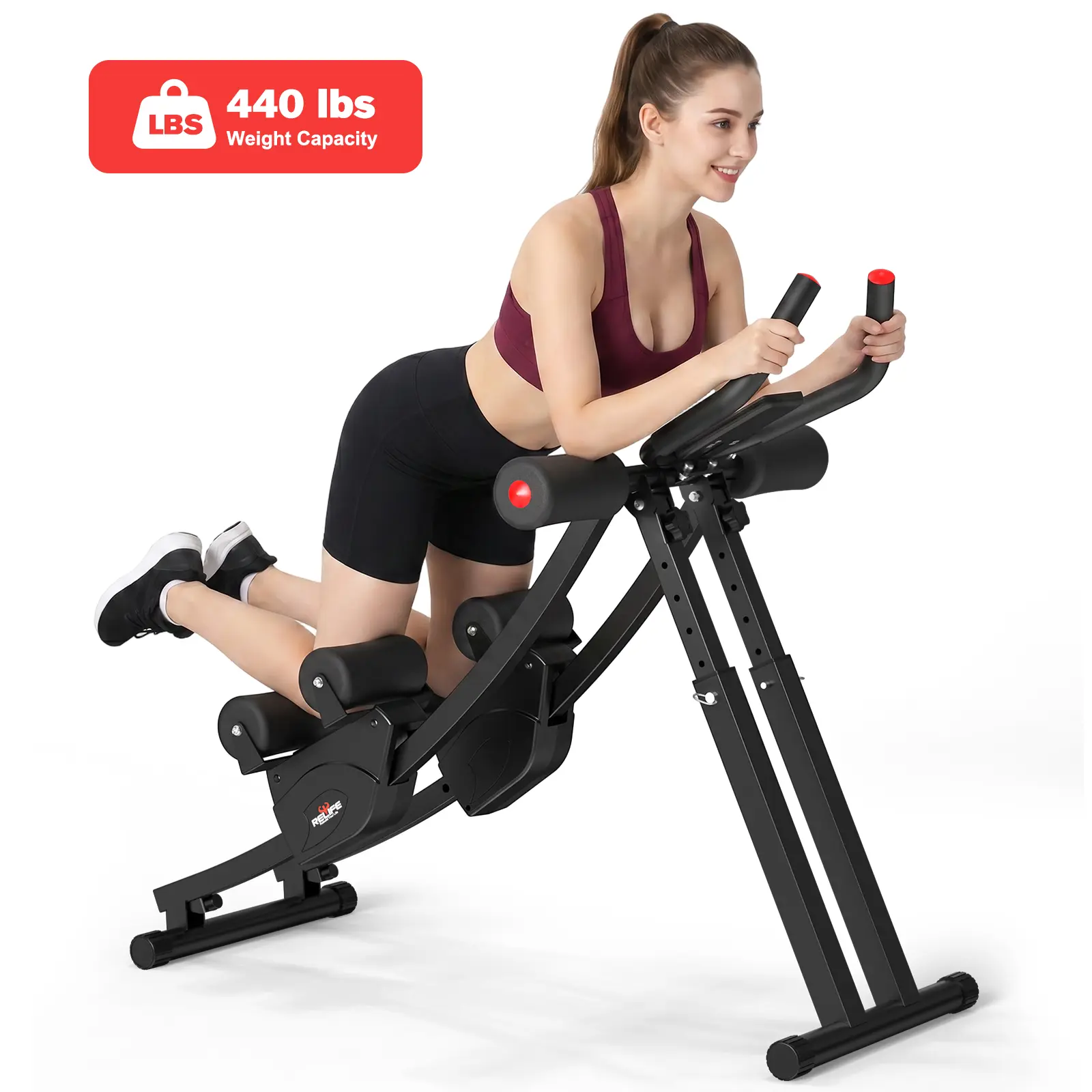 RELIFESPORTS Solid Steel Dual-Track Ab Trainer, Adjustable Home Gym Equipment for Abs & Indoor Training, Foldable with LCD Screen, 440 LBS Capacity, Workout, Home Workout, Exercise Equipment, Digital Display, Adjustable Abdominal Machine, Daily Workouts t