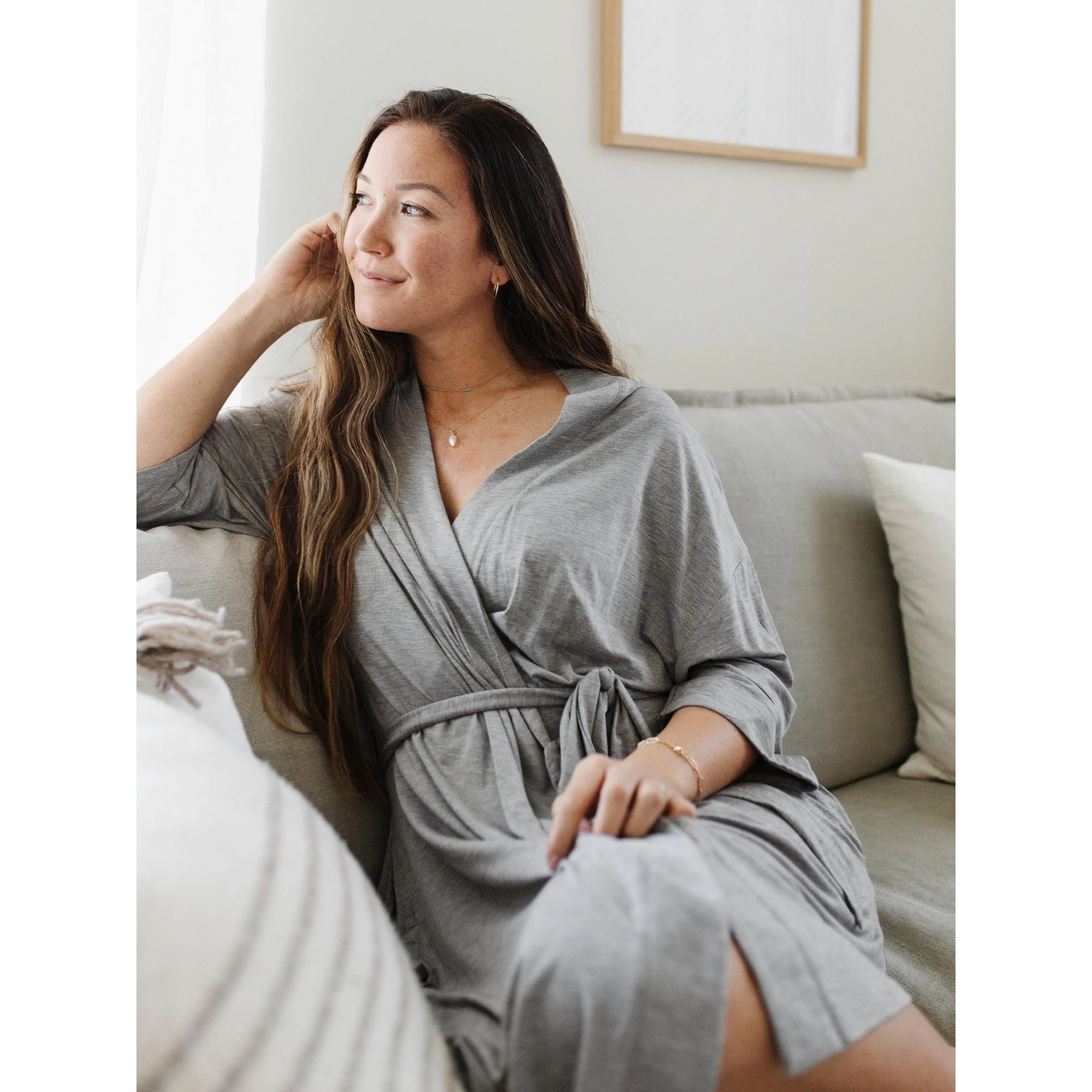 Cozy Earth Women’s Bamboo Stretch-Knit Kimono Robe | Soft Bamboo Viscose Robe with Stretch & Side Pockets