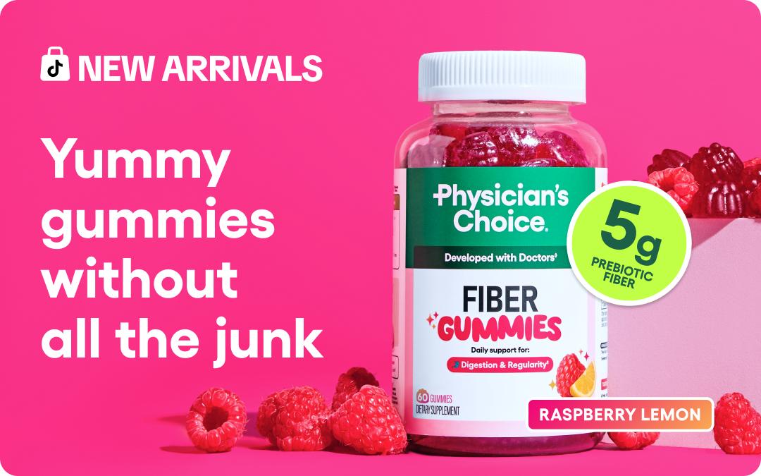 Physician’s Choice Fiber Gummies for Digestive Health & Regularity - Raspberry Lemon Flavor - No Sugar Added & Vegan - Daily Gummy for Adults Physician’s Choice Fiber Gummies for Digestive Health & Regularity - Raspberry Lemon Flavor - No Sugar Added & Vegan - Daily Gummy for Adults