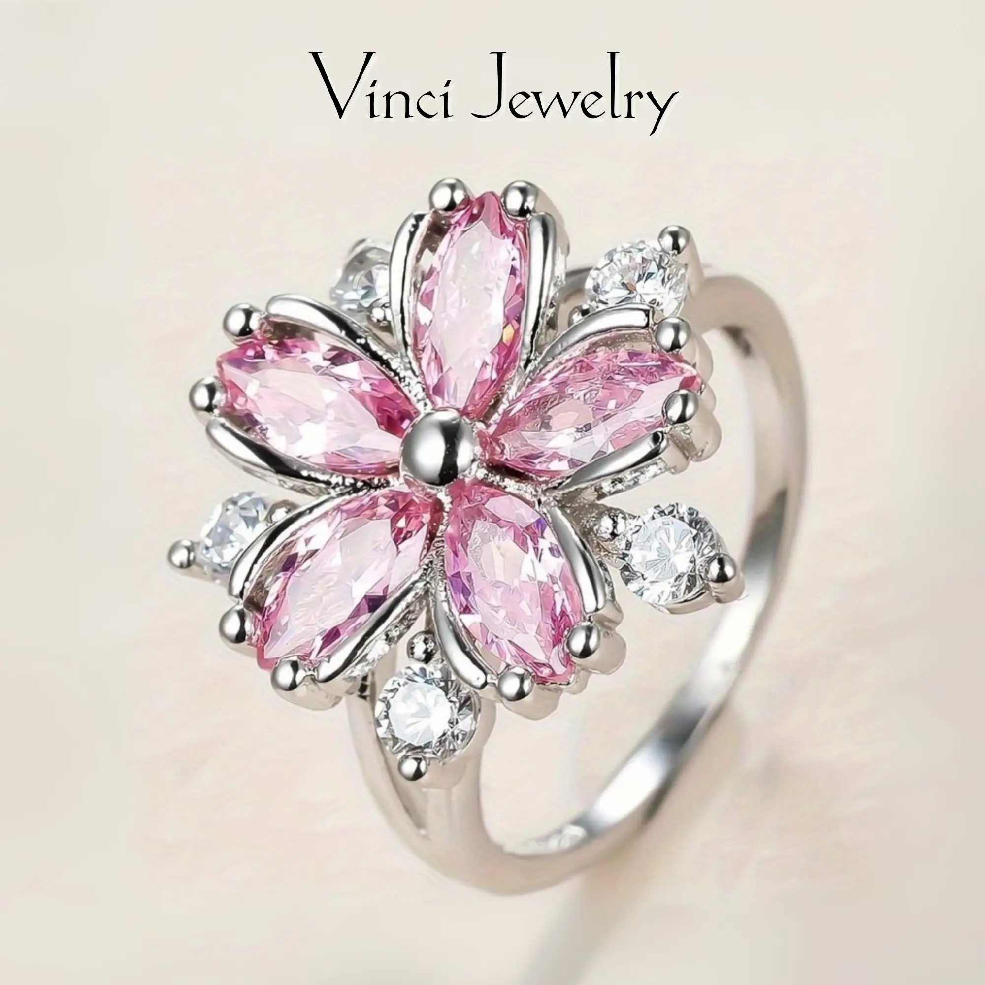 925 Sterling Silver Cherry Blossom Design Engagement Ring Cubic Zirconia Flower Promise Ring Fine Jewelry Gift for Her Beautiful Rings