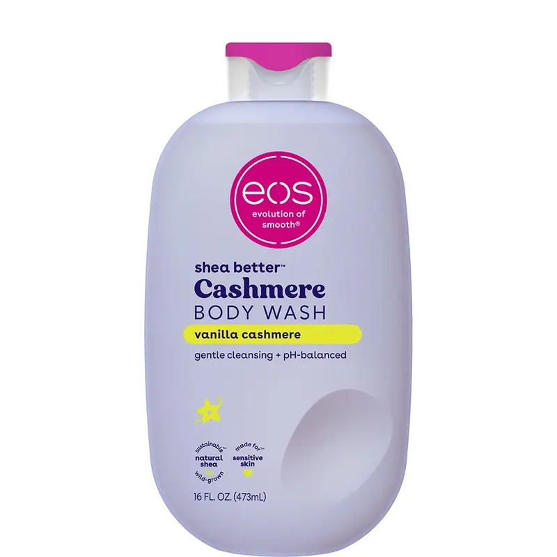 eos Cashmere Body Wash – Vanilla Cashmere, Moisturizing Body Wash, Creamy Gel Formula, with Shea Butter, Glycerin, Vitamin E, pH Balanced, Sensitive Skin, Vegan, 16 fl oz