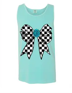 Checkered bow tank comfort color Tank top