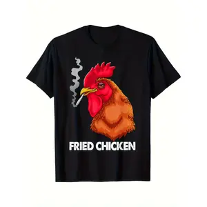 Fried Chicken T-shirt With Fancy Print, Casual Comfy Tee, Trendy Short Sleeve Top For Summer Daily Wear Gift