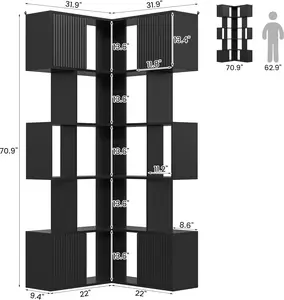 71-in Modern Wood 5-Tier L-Shaped Cube Bookshelf, Corner Storage Organizer for Living Room & Home Office Display Unit