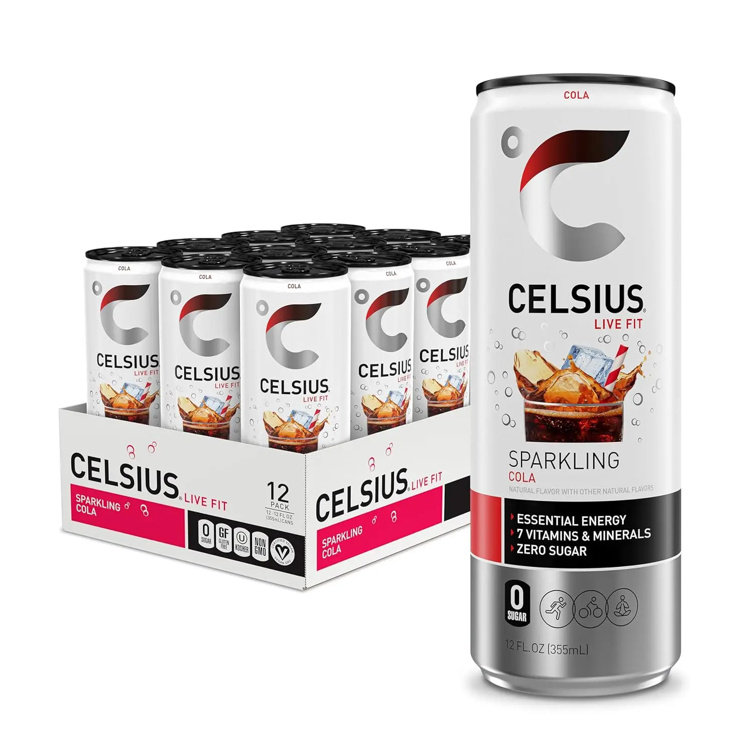 Sparkling Cola, Functional Essential Energy Drink 12 Fl Oz (Pack of 12)
