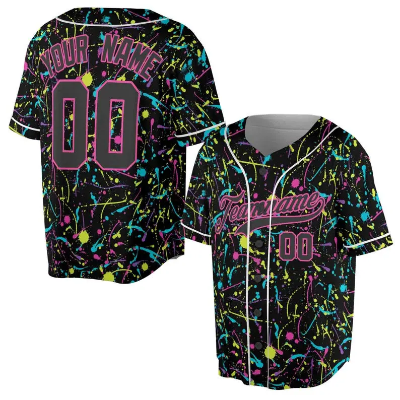 Customizable Paint Splatter Baseball Jersey Neon Graffiti Style