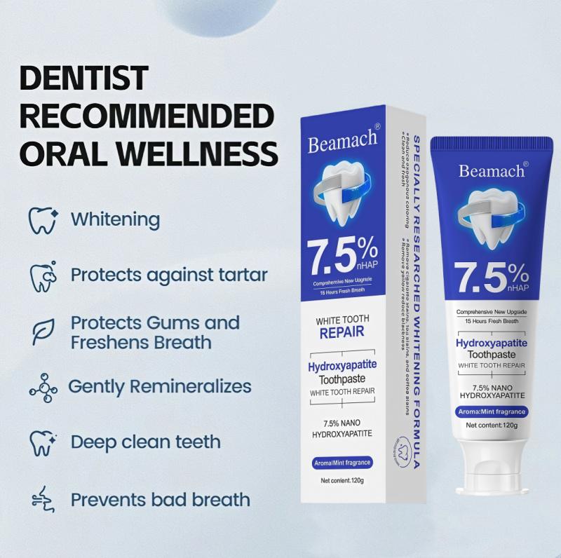 BEAMACH Hydroxyapatite Enamel Repair Toothpaste | Fluoride-Free for Sensitive Teeth | Strengthen & Whiten Naturally | 24H Cooling Mint Fresh Breath Oral Care