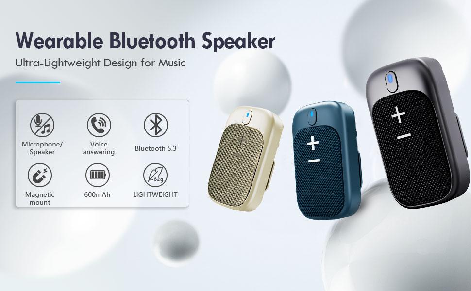 Wearable Bluetooth Speaker, IPX5 Water-Resistant Magnetic Clip-On Wireless Portable Mini Speaker, Built-in Mic for Hands-Free Music and Calls, Off White Audio Metal Compact Smartphone
