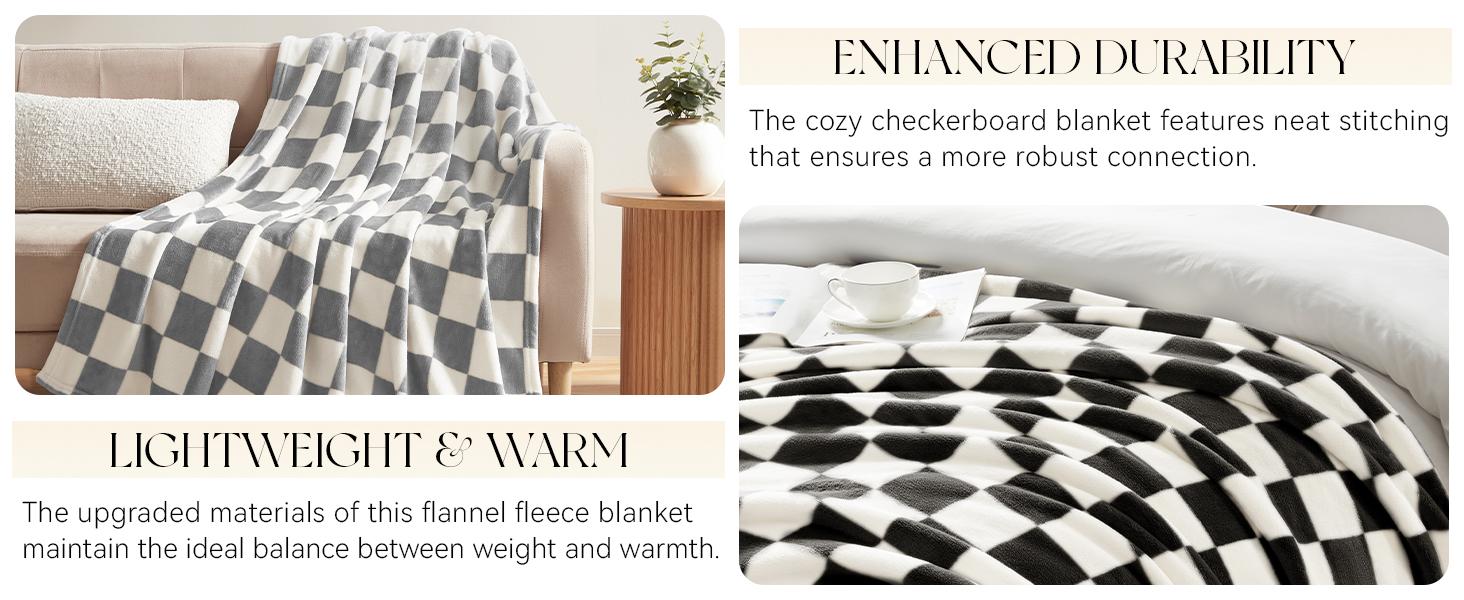 Homelike Moment Aesthetic Checkerboard Fleece Blanket, Khaki Soft Plush Throw for Couch, Bed & Sofa, Cozy Lightweight Flannel Decor