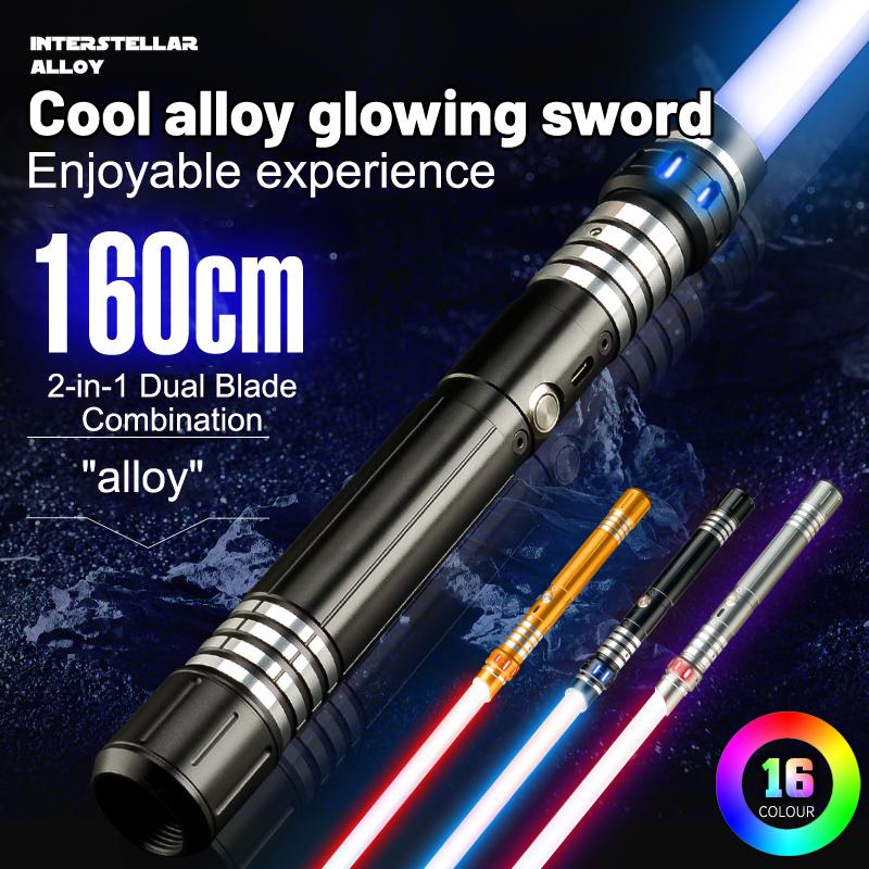 Interstellar Alloy Lightsaber 2-in-1 Connectable Double-Bladed with 16 RGB Colors Gravity Sensing Sound Effects Premium Metal Handle Rechargeable Dueling Toy Sword