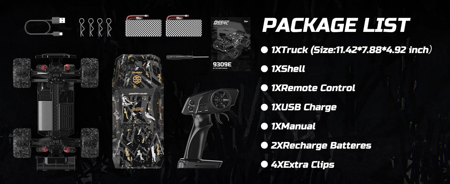 DEERC 9309E All Terrain Fast RC Cars 40KPH,4WD Electric Off-Road Remote Control Monster Truck,2.4Ghz High Speed Car,Waterproof Monster Truck with 2 Batteries