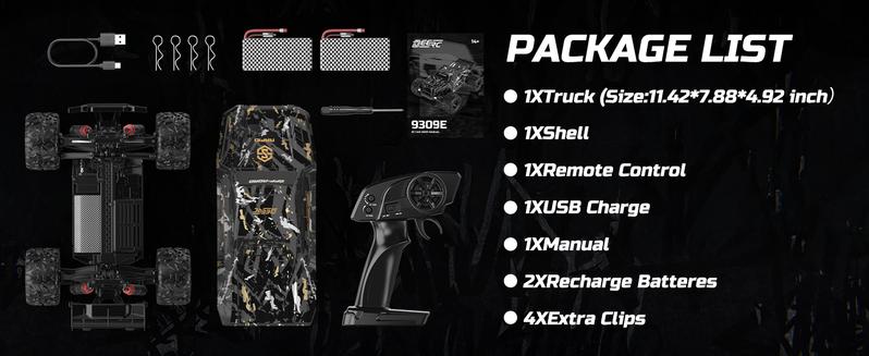 DEERC 9309E All Terrain Fast RC Cars 40KPH,4WD Electric Off-Road Remote Control Monster Truck,2.4Ghz High Speed Car,Waterproof Monster Truck with 2 Batteries