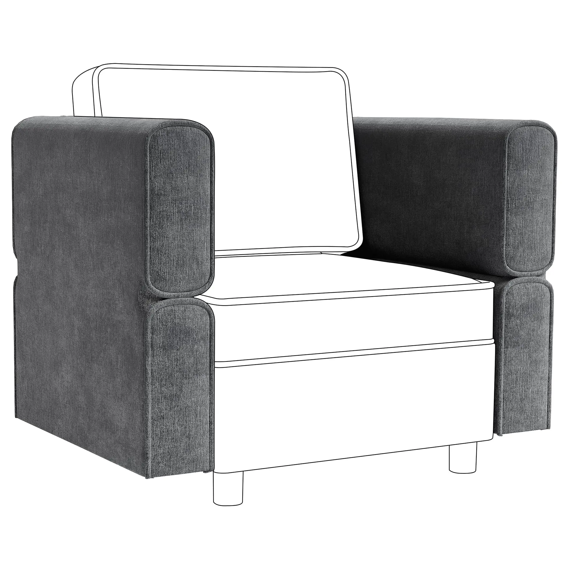 Garvee Modular Sectional Sofa Collection featuring Adjustable Armrest & Backrest with 11 Recline Angles, Middle Module with Storage Space, and Storage Ottoman, All in Grey Finish