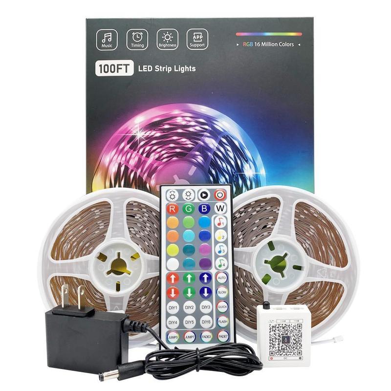 WEDEESUN LED Light Strip 100FT Smart APP Control & Remote Music Sync Mic Mode Dimmable Timing RGB Lights for Bedroom Living Room Decoration