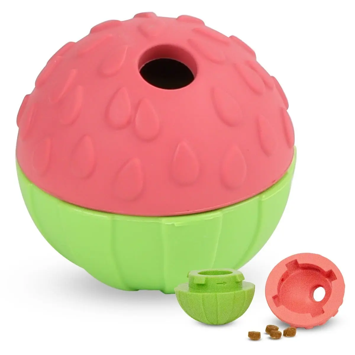 Brightkins Tough & Tumble Watermelon Shape Treat Dispenser for Dogs Chew Slow Feeder Interactive Toy Durable Non Toxic Rubber Easy Fill Clean