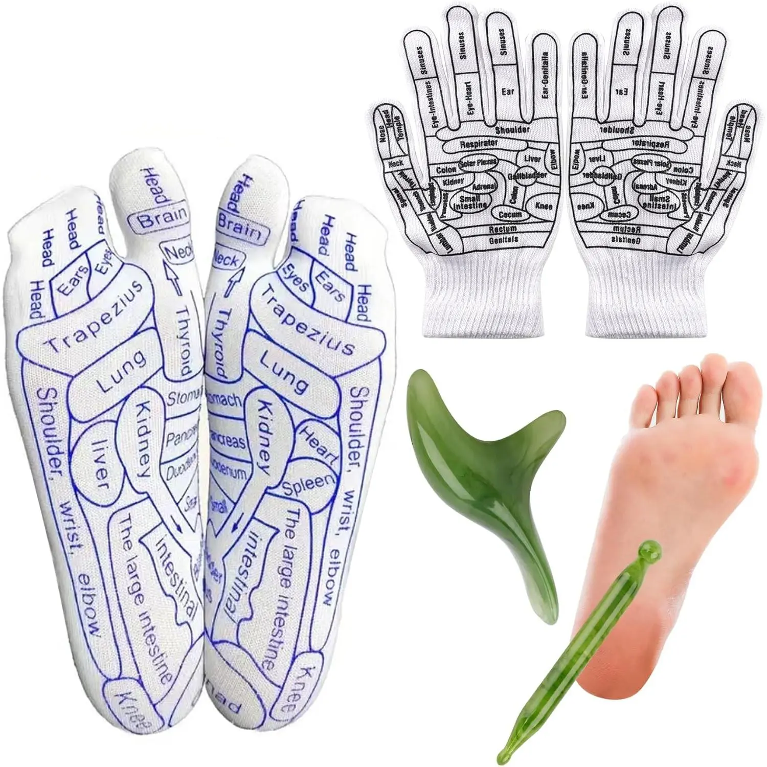 Reflexology Socks with Tools and Gloves Set,Unisex Pressure Point Socks with Reflexology Tools,Acupuncture Socks Kit for Foot Massage,Foot Massage Sock Guide