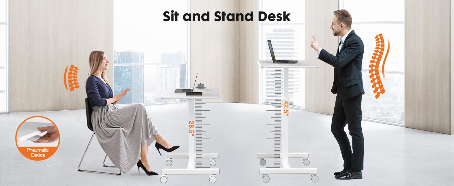 Small Mobile Rolling Standing Desk - Overbed Table, Teacher Podium with Wheels, Adjustable Work Table, Rolling Desk Laptop Computer Cart for Home, Office, Classroom