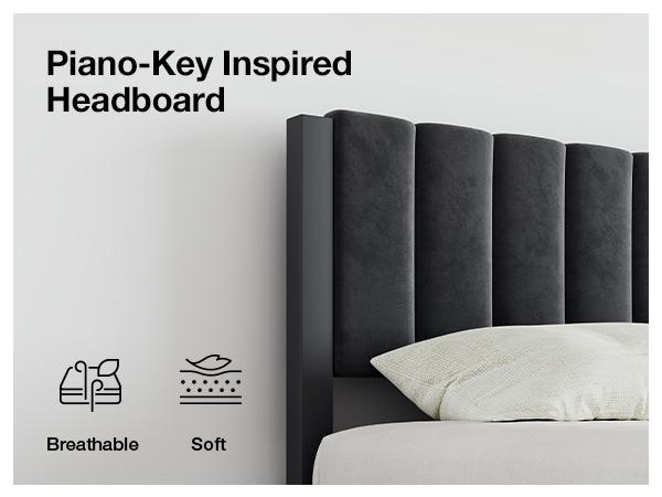 Novilla Bed Frame with Piano Keys Headboard and Footboard, Metal Platform Bed Frames Twin/Full/Queen/King Size, No Box Spring Needed, Easy Assembly, Steel Slats Support,Holiday Haul