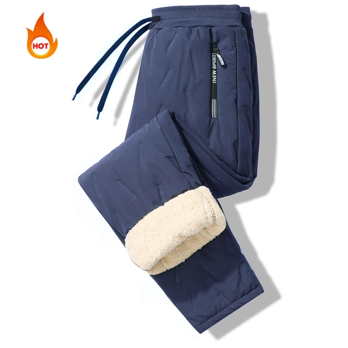 Men's Multi-piece set of solid color zip pocket thermal pants, regular comfortable casual waterproof drawstring waist, autumn and winter fleece-lined pants, sports casual, three-color simple sportswear, winter essential, everyday casual　 Plain SpringState