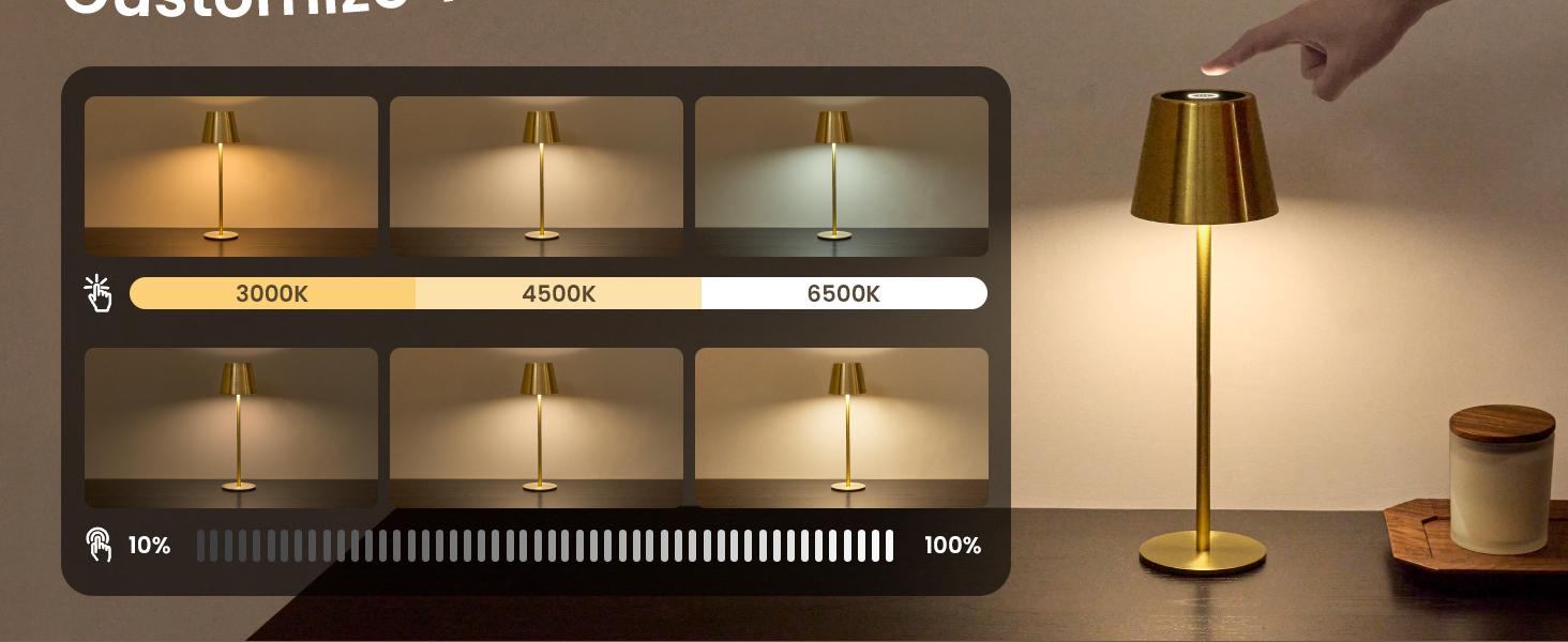 Cordless Table Lamp Portable USB Rechargeable Desk Lamp Adjustable Height Tricolor Temps Stepless Dimming Touch Control Night Light for Bedroom Cafe Outdoor