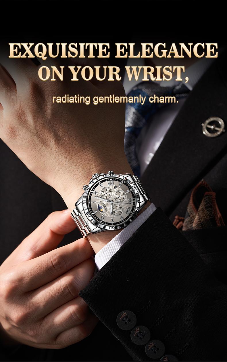 Men's Swiss Elegance Watch,LOUIEJUELEN Commander Series Men's Luxury Swiss Multi-Function Business Watch - Sapphire Crystal, Stainless Steel Bracelet, 42mm Dial, Waterproof, Shockproof, Luminous Display, Ideal for Business & Social Occasions