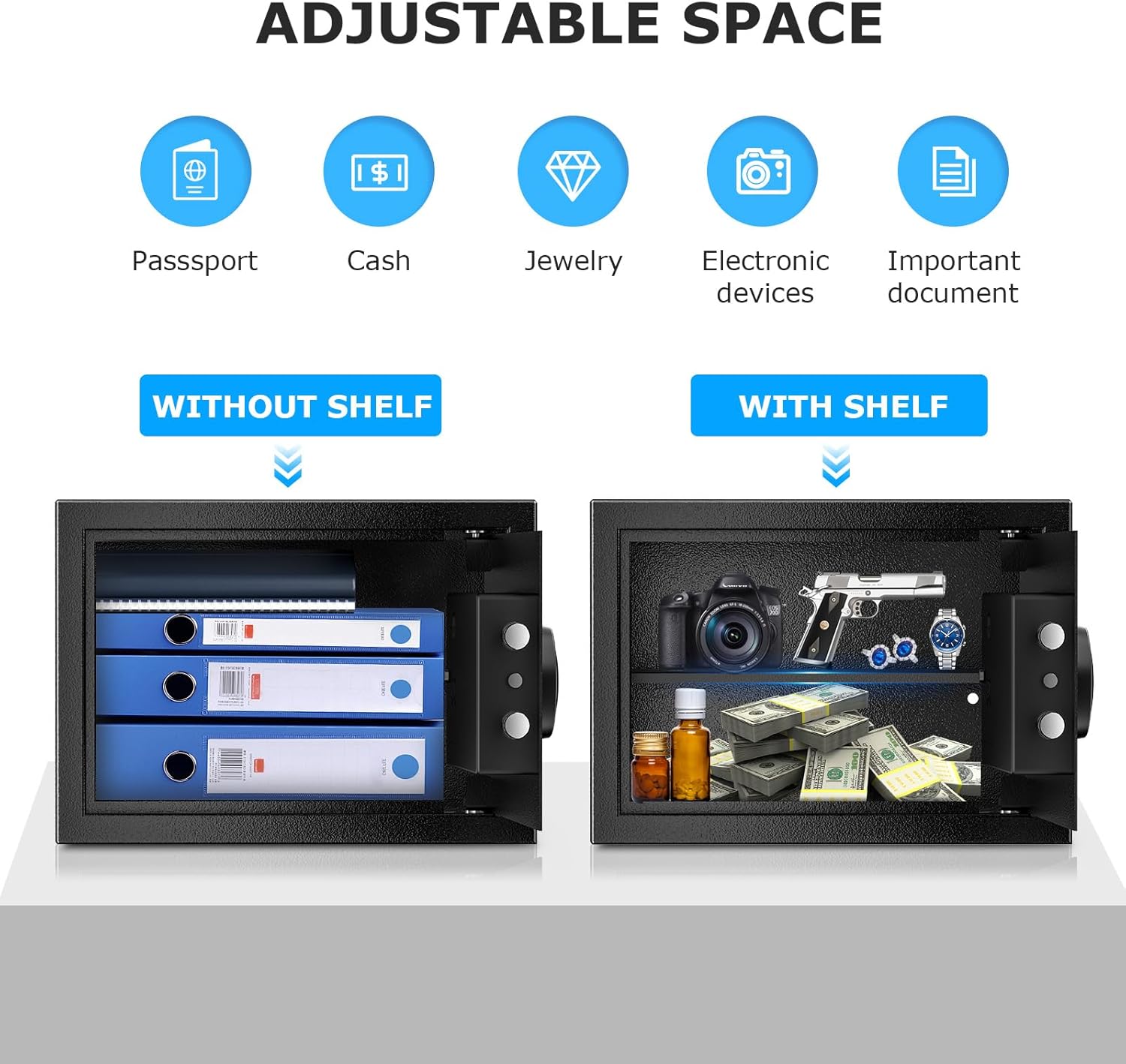 Bonsaii 0.20-2.50Cubic Feet Safe with Electronic Keypad,Removable Shelf,for Valuables,Jewelry,and Documents–Ideal for Home,Hotel,or Business 9.84x13.78x9.84