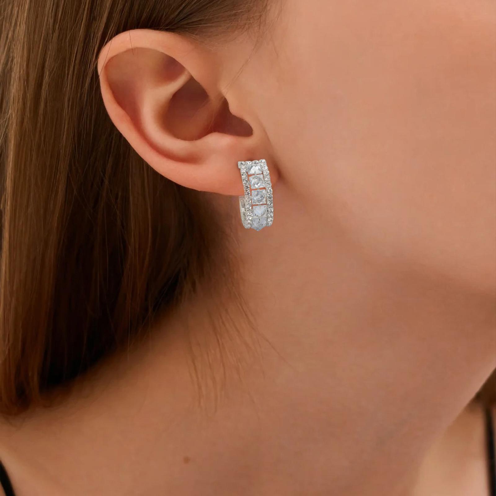 MEIITRUE 925 Sterling Silver Plated Crystal Hoop Earrings for Women, Hypoallergenic Lightweight C-Shaped Zirconia Earrings, Fashion Jewelry Gift