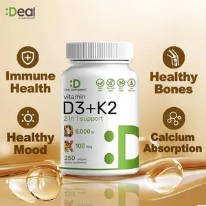 Deal Supplement Vitamin D3 K2 MK7 Supplement, 5000 IU Vitamin D3 + 100 mcg K2 MK7, 250 Vegetarian Softgels, 2-in-1 Formula Supports Bone & Teeth Health, Cardiovascular Wellness & Immune Function vitamin d3 k2 mk7 5000iu, d3 k2 vegetarian softgels Dietary