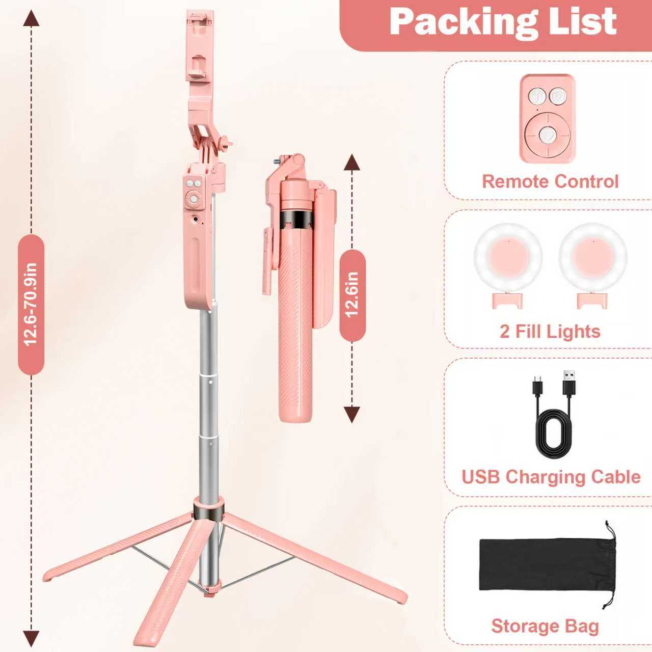 【Hot Selling Gift】360° Rotatable Selfie Stick Tripod, Rechargeable Smart Face Tracking Tripod with 2 Fill Lights, Free your hands，Auto Face Tracking Phone Holder for Vlog、Live Streaming、Rotating Stand、Document your life