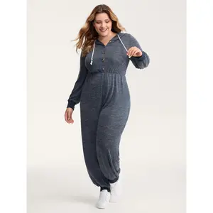 BLOOMCHIC Plus Size Heather Placket Pockets Ribbed Cuffs Jumpsuit [M-6X]2026 Summer Vibes Swimweek