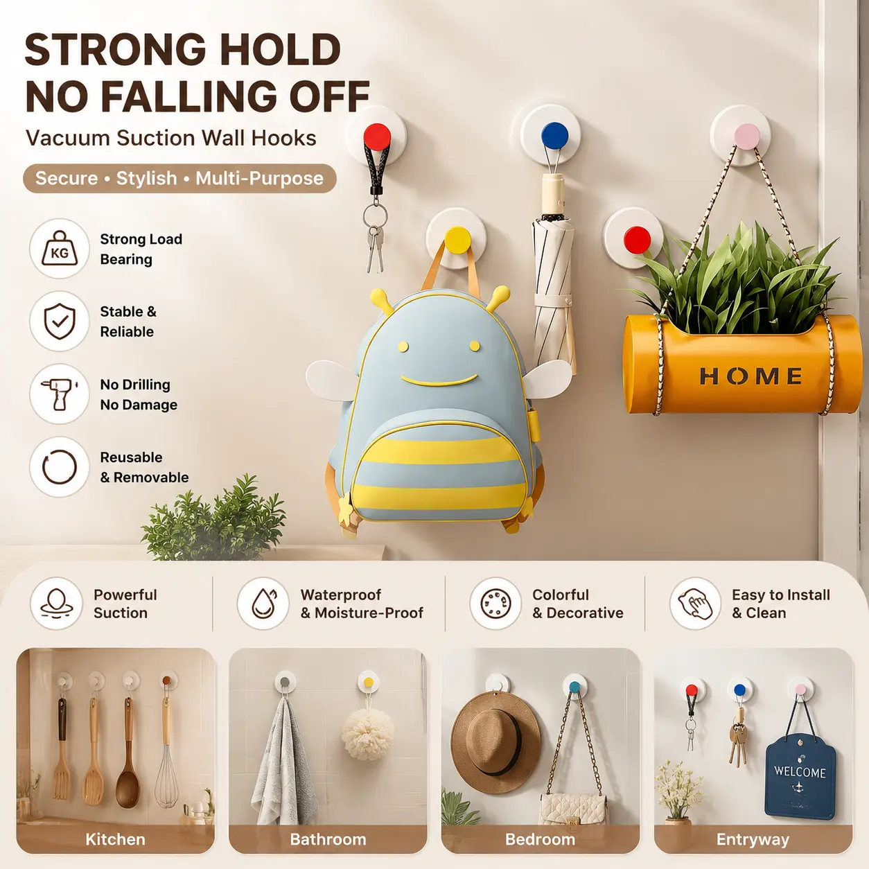 6-Pack Dopamine Hooks, Removable Design, Reusable, No Residue When Repositioning