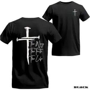 Faith Cross T-shirt - The Way, The Truth, The Life - A stylish and faith-driven T-shirt with a cross and the powerful words "The Way, The Truth, The Life." Ideal for expressing your Christian belief. Unisex. Menswear Top Shortsleeve Crewneck