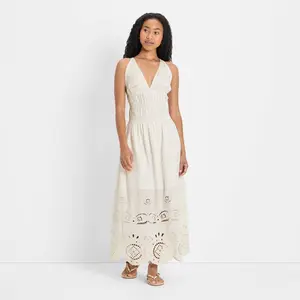 Women's Eyelet Maxi A-Line Dress - Future Collective