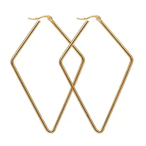 Women’s Geometric Hoop Earrings: Oversized Gold Plated Stainless Steel Square Dangle Statement Earrings Minimalist Fashion Jewelry for Daily Wear and Special Occasions