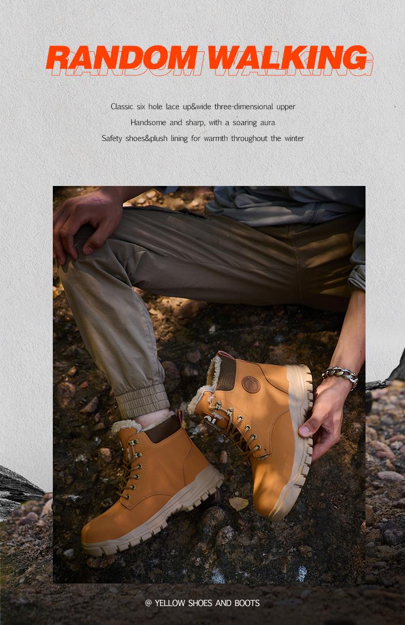 Rotating Buckle Shoelace Work Shoes Waterproof Wear-Resistant Warmth Insulated Anti-Puncture Anti-Smash Steel Toe Safety Shoes