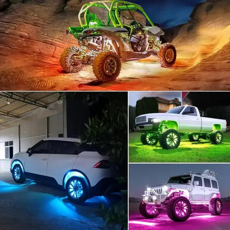 Multicolor RGB Rock Lights, 4 Pods Multicolor RGB LED Rock Lights Kit, APP Control, Flashing Music Mode Wheel Well Light, For Pickup Truck ATV UTV RZR SUV Multicolor RGB Rock Lights, 4 Pods Multicolor RGB LED Rock Lights Kit, APP Control, Flashing Music Mode Wheel Well Light, For Pickup Truck ATV UTV RZR SUV