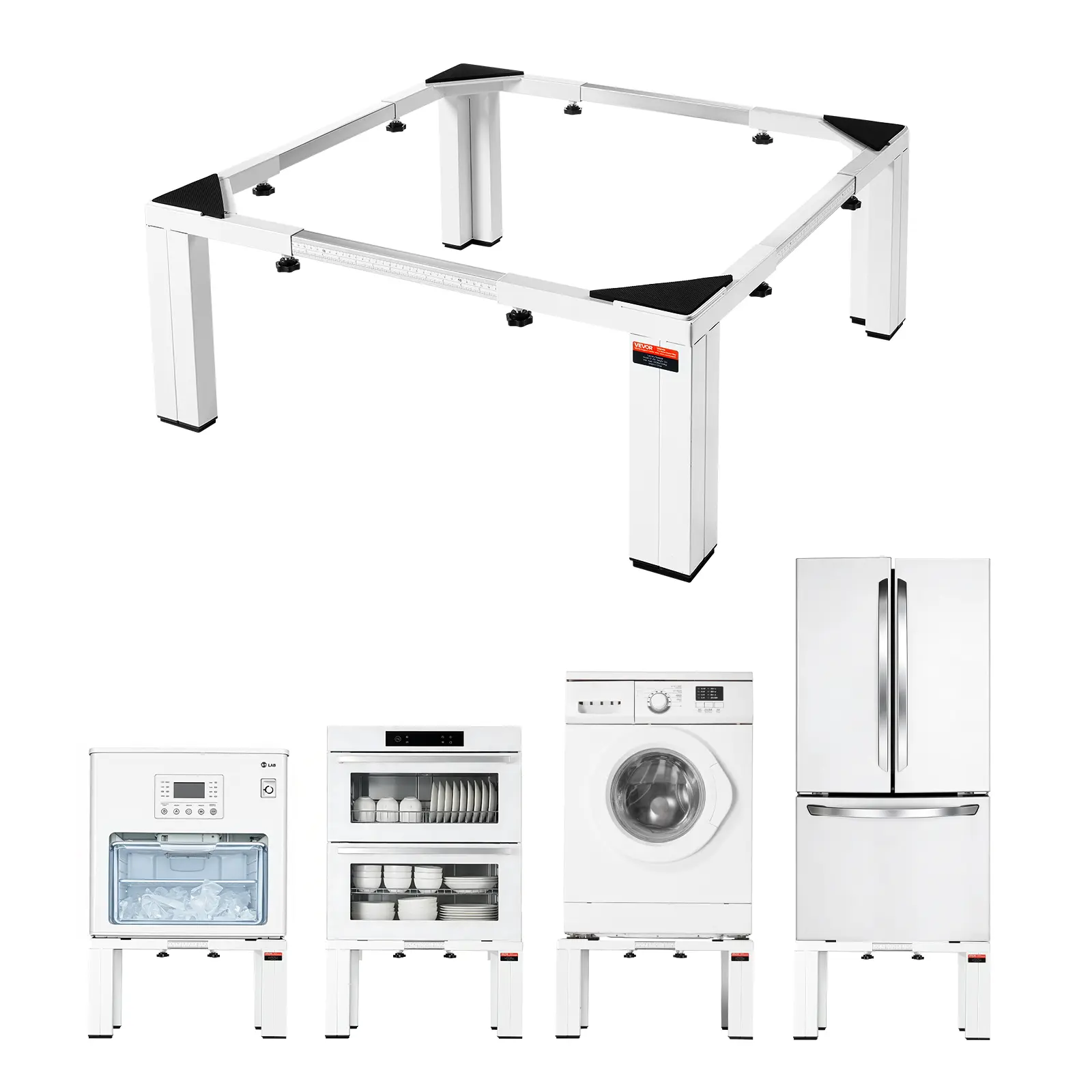 【Summerfinds】VEVOR Laundry Pedestal, 12 in Height, Washer and Dryer Pedestals with 1200 lbs Weight Load Capacity, 18.7-31 in Adjustable, Non-Slip Feet, Heavy-duty Steel Washing Machine Stand Universal Fit, White, Laundry Room, Stainless Steel, Anti-Vibrat
