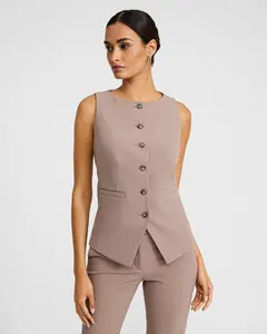 Express Studio Stretch Twill Boat Neck Cutaway Blazer Vest