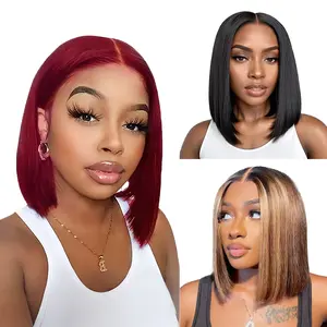 MIUULAAR Bone Straight 2x6 Short Bob HD Lace Glueless Pre Cut Lace Pre Plucked Hairline Pre Bleached Knots 200% Density Middle Parted Human Hair Wig for Effortless Elegance Lace Closure Wig Highlight Bob Wig Lace Body Wig