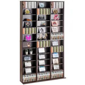 【Summervibes】VEVOR Media Storage Cabinet,  , Adjustable DVD Cabinet, CD Storage Holds up to 1080 CDs, Protects & Organizes Music, Movie, Video Games or Memorabilia Collections-Espresso
