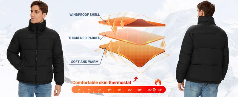 Men's Puffer Jacket Winter Coats Water Resistant Long Sleeve Zip Up Lightweight Quilted Down Jackets for Outdoor Activities & Daily Wear