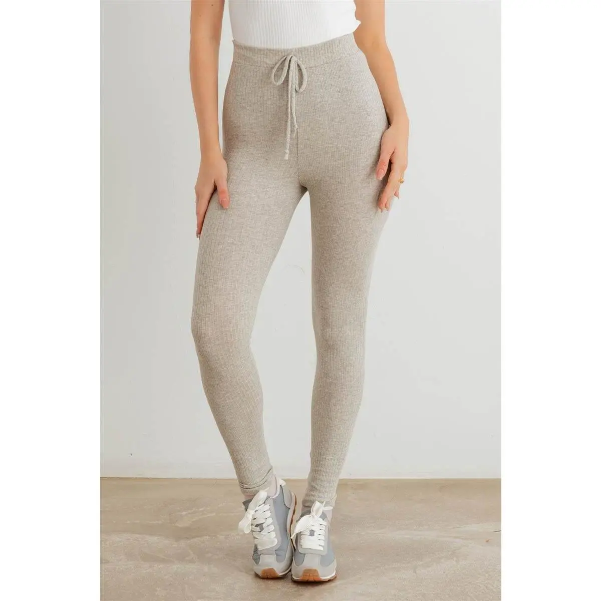 Ribbed High Waist Drawstring Leggings
