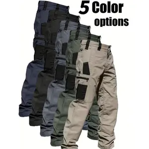 Men's monochrome waterproof tactical work pants, with zipper, no waistband, regular fit, sports pocket, suitable for all seasons, durable pants, outdoor training pants. Please place your order according to the size chart.