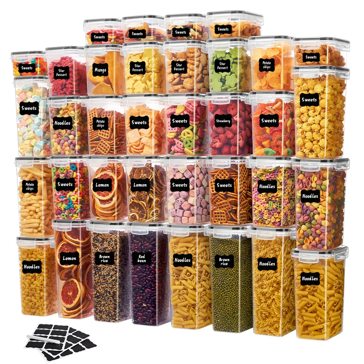 24/42pcs Airtight BPA-Free Food Storage Containers Set - Leakproof Stackable Fridge Organizers, Household Cereal Containers, Countertop Solutions for Kitchen Supplies, Baking Supplies & Pantry Organization