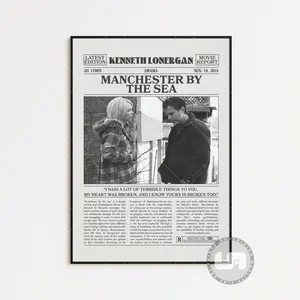 Manchester by the Sea, Kenneth Lonergan, Retro Newspaper Movie Poster No Frame, Black White Wall Art, Vintage Retro Art Print