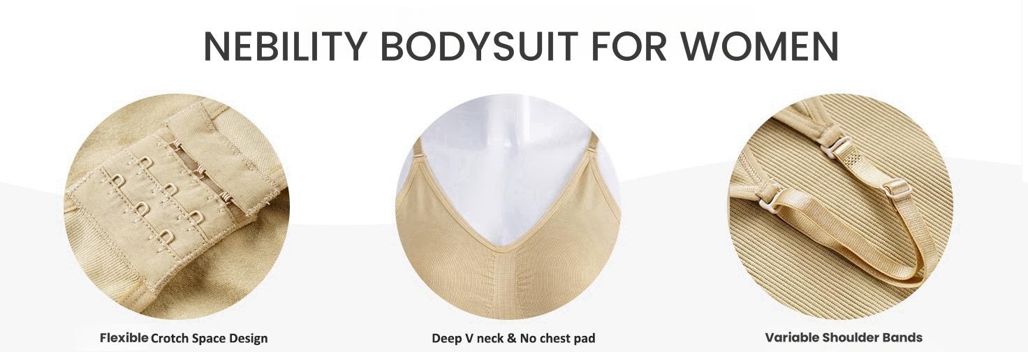 |Buy 2 Get 1 Free| Nebility Women's 3-Piece V-Neck Shapewear Set - Seamless Bodysuit & Camisole, Basic Minimalist Style with Tummy Control & Hip Lift Womenswear