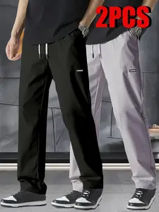Men’s 2-pack casual wide-leg straight-leg pants for spring, summer, and autumn—comfortable, skin-friendly, fashionable, and suitable for outdoor activities