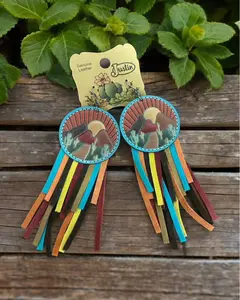 Justin Leather Tooled Desert Scene Turquoise Trim Earrings 23170EJ2